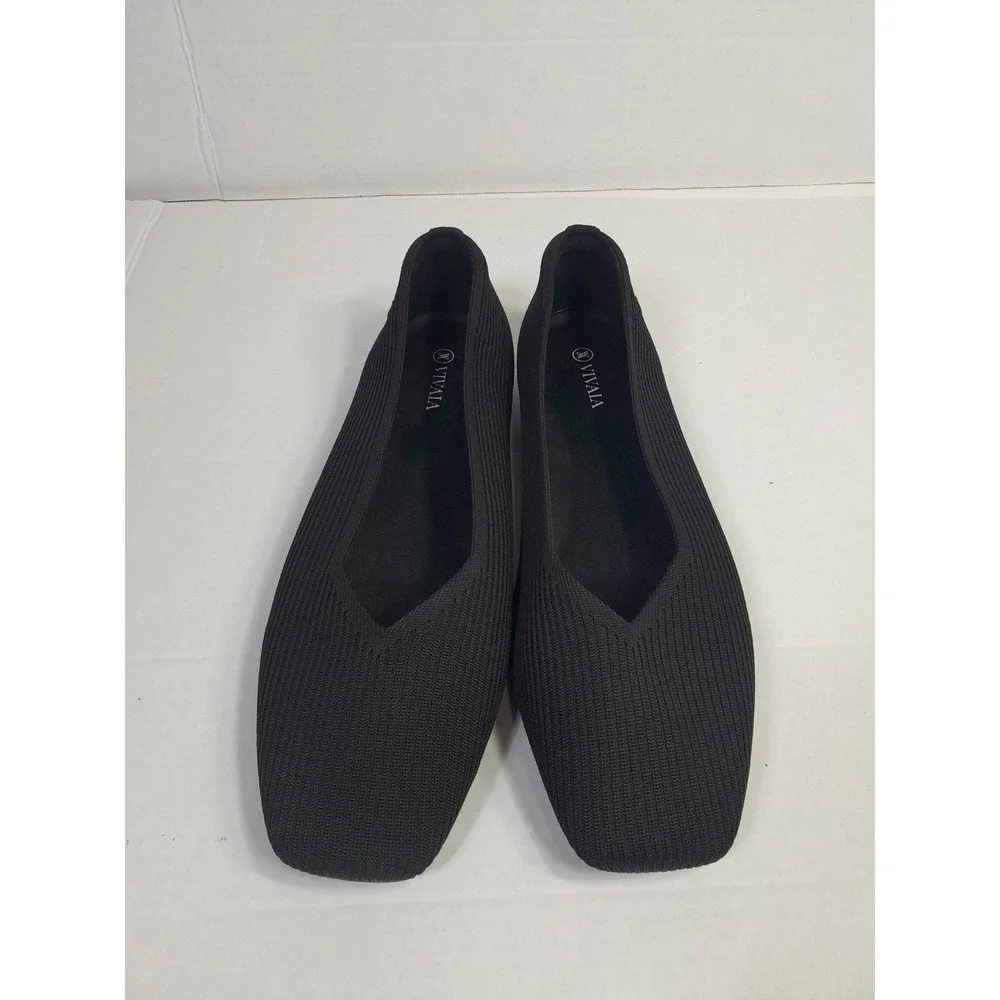 VIVAIA Margot Square Toe V-Cut Ballet Flats. Black. Size 43, US 11. VGUC.